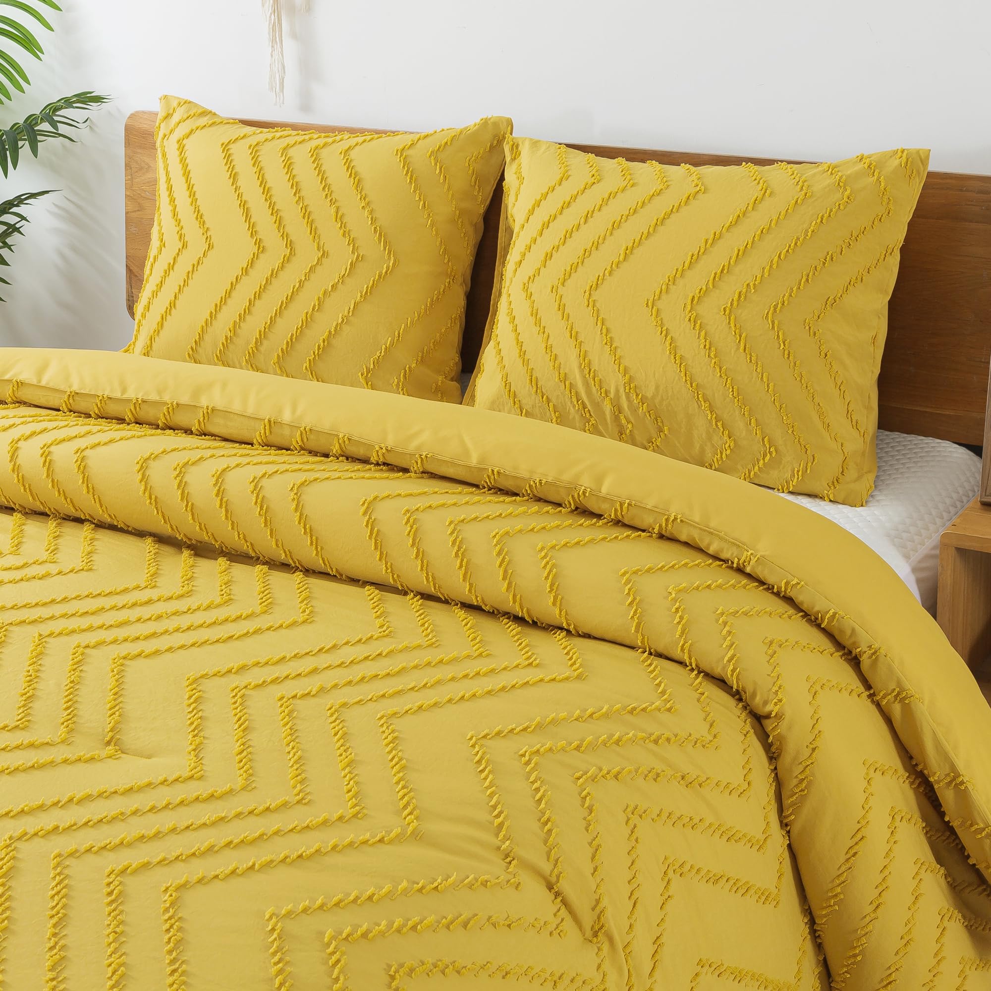 Litanika Mustard Yellow King Comforter Set, 3 Pieces Lightweight Tufted Bedding Sets, Down Alternative Comforter Fluffy Bed Set