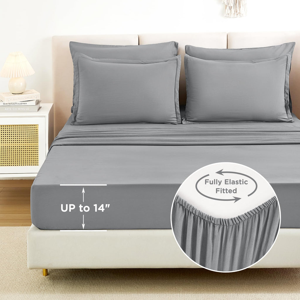 Litanika King Size Comforter Set Medium Gray - 7 Pieces Bed In A Bag King Beddding Comforter Sets, Solid Lightweight Bed Set Wit