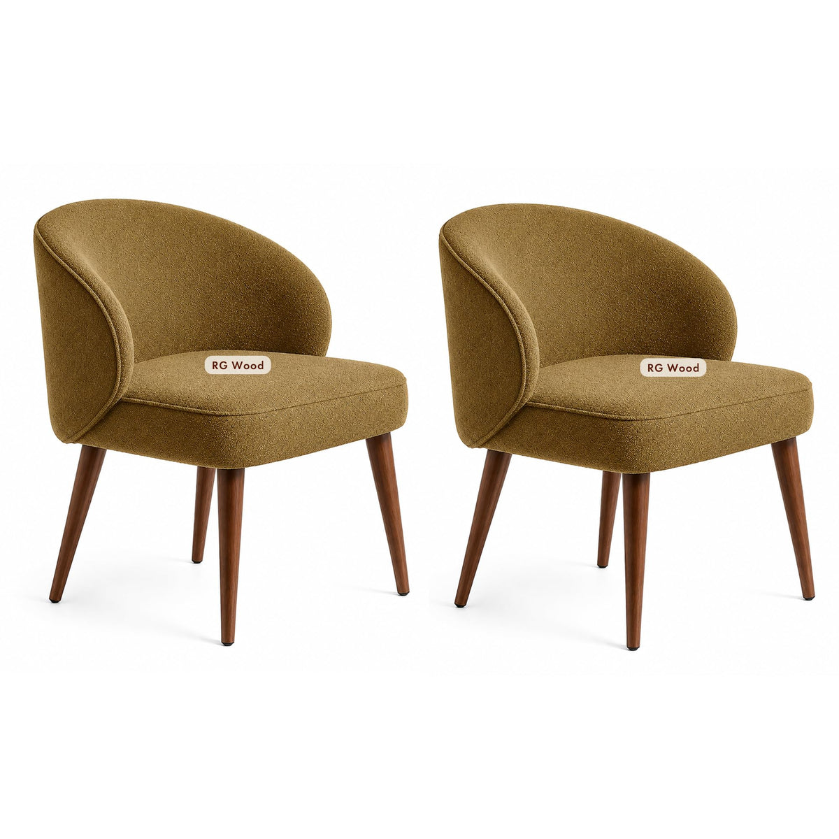 Rg Wood Set Of 2 Dining Chairs For Home, Sheesham Wood Legs, Bookley Fabric Upholstered Arm Chairs, Mustard Yellow, Flexible Ply