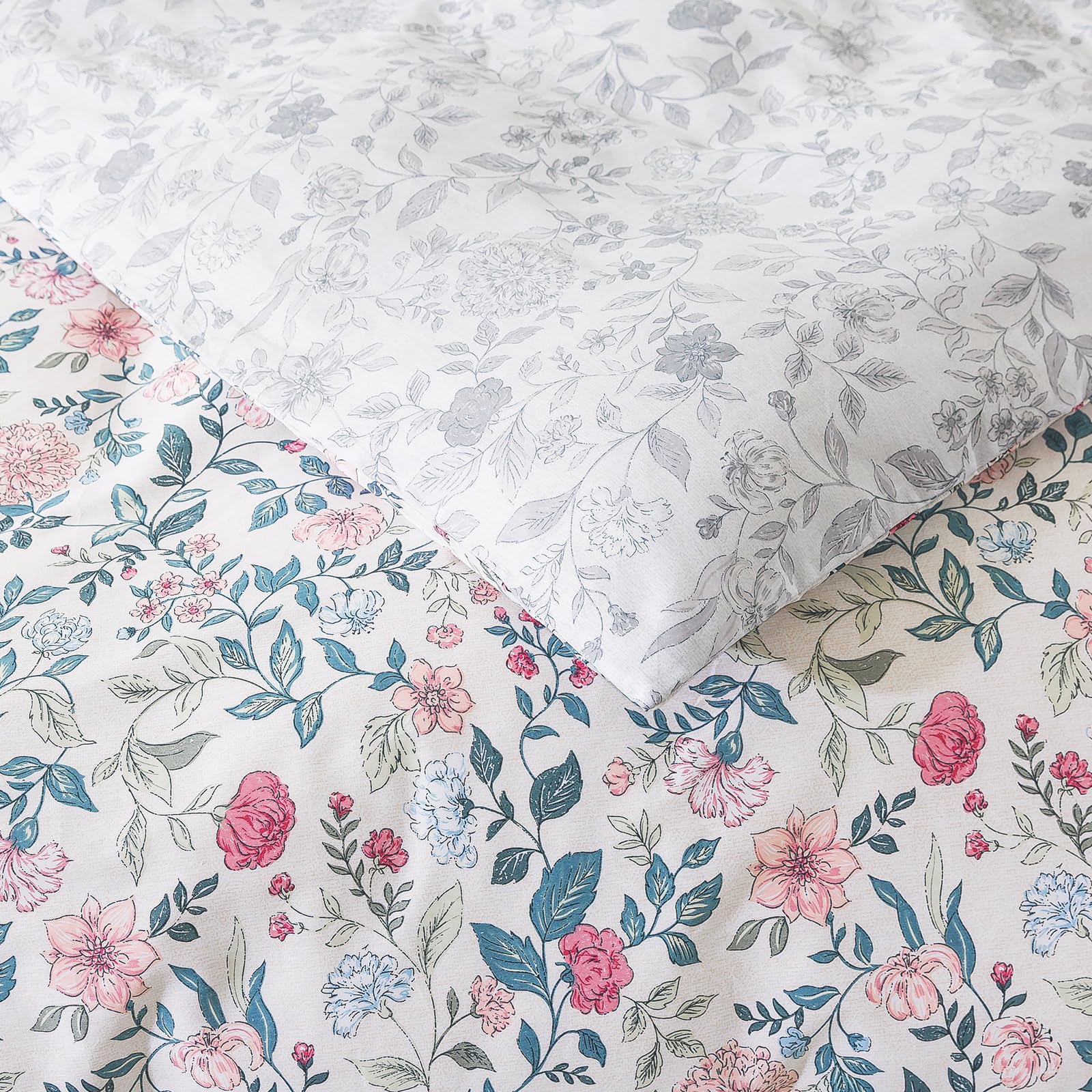 Honeilife King Size Duvet Cover - Cotton Comforter Cover, Soft & Breathable Floral Bedding Duvet Cover Sets With Zipper Closure