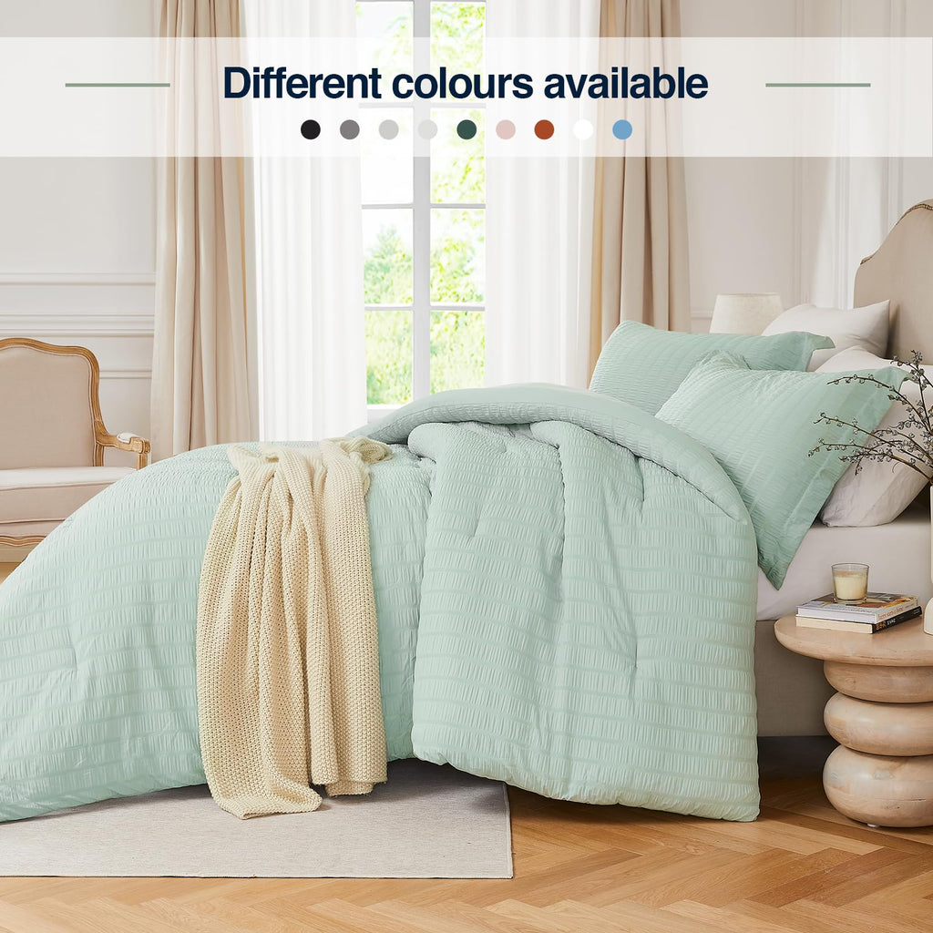 Quataly Sage Green Full Comforter Set - 3 Pieces Seersucker Lightweight Bedding Comforter Sets (1 Soft Fluffy Comforter & 2 Pill