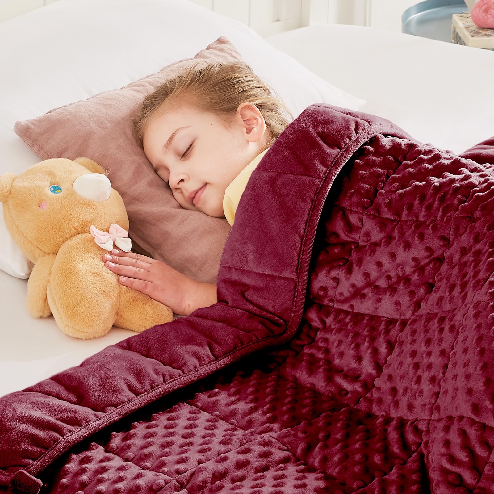 HOSUKKO Weighted Blanket - 2 lbs Burgundy Thciken Heavy Blanket - Small Size Breathable Blanket(19 * 21 inches, 2 lbs)