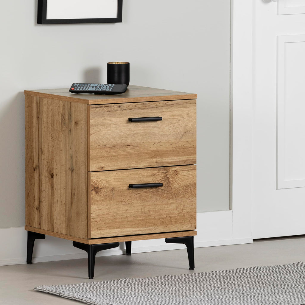 South Shore Slendel 2-Drawer Side Table with Metal Legs, Nordik Oak