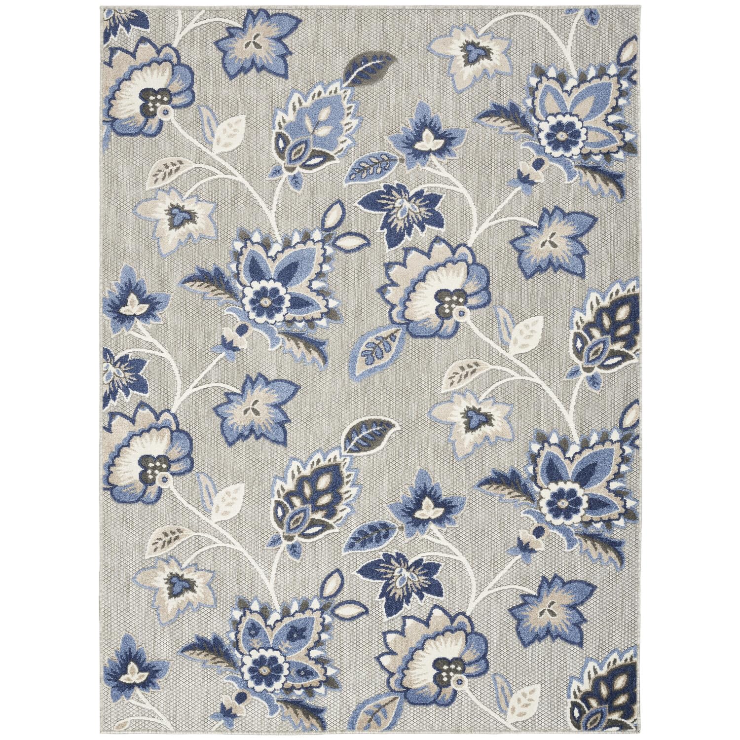 Nourison Aloha Indoor-Outdoor Blue/Grey 6' X 9' Area Rug, Easy Cleaning, Non Shedding, Bed Room, Living Room, Dining Room, Kitchen (6X9)
