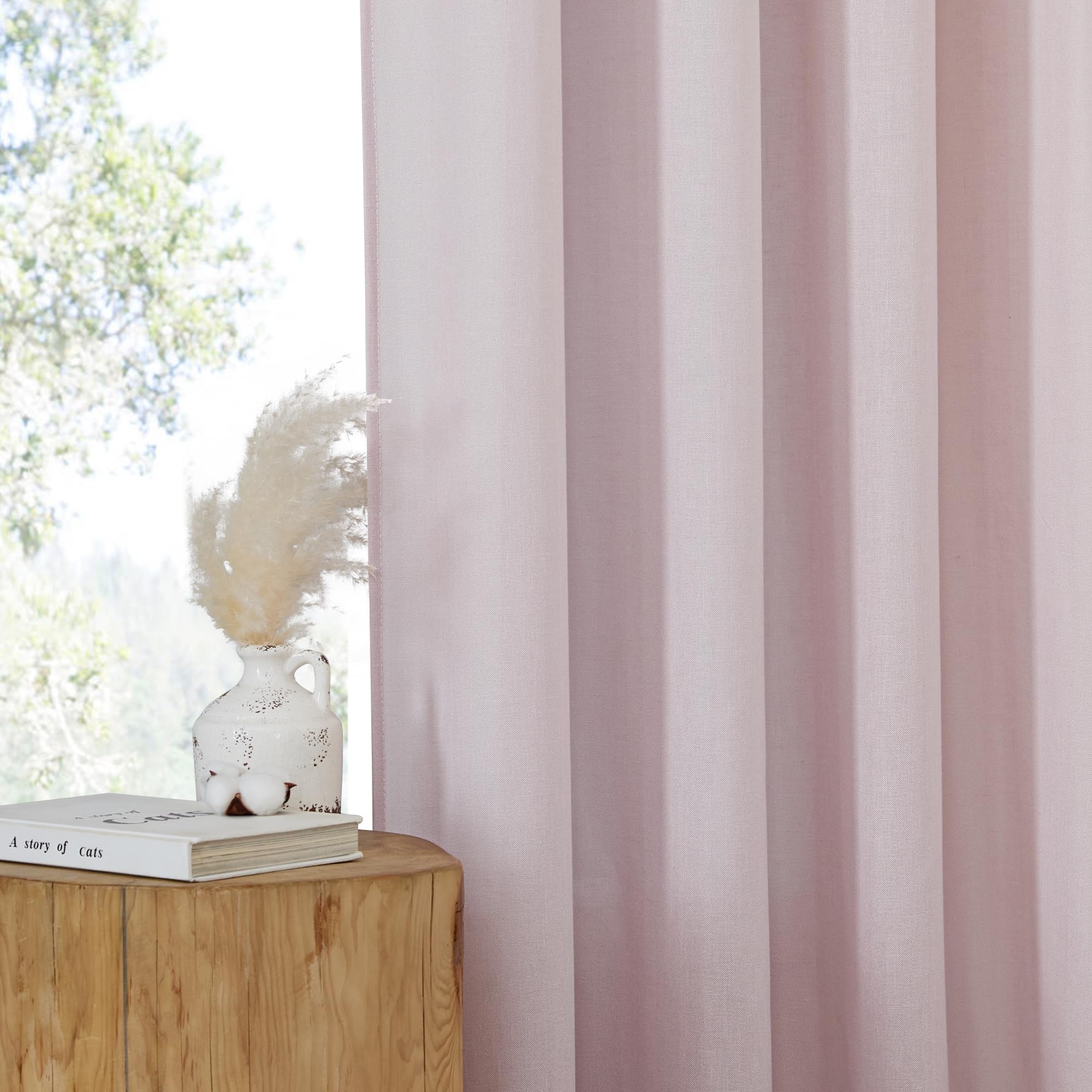 Nicetown Linen Blush Pink Curtains For Girls Room, Grommet Thick Flax Linen Window Treatments Privacy Assured With Light Filtering For Bedroom/Kids Room, 2 Panels, W55 X L84