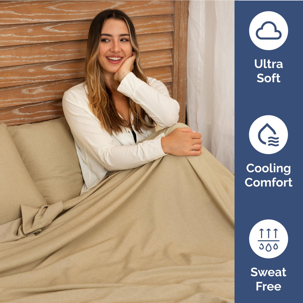 Extra Deep Pocket Full Sheets - 4 Piece Breathable & Cooling Bed Sheets - Hotel Luxury Bed Sheet Set - Soft, Wrinkle Free & Comfy - Easily Fits Extra Deep Mattresses - Deep Pocket Heathered Tan Sheets