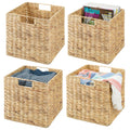 mDesign Natural Woven Hyacinth Cube Organizer Basket with Handles, Storage for Bathroom, Laundry Room Shelf or Nursery - Perfect