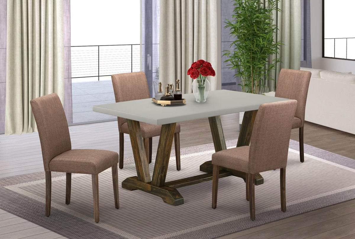 East West Furniture V796Ab747-5 5 Piece Dining Set Includes A Rectangle Dining Room Table With V-Legs And 4 Light Sable Linen Fabric Upholstered Parson Chairs, 36X60 Inch, Multi-Color