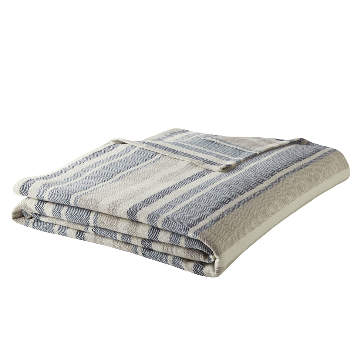 Eddie Bauer - Twin Blanket, Lightweight Cotton Bedding, Home Decor For All Seasons (Herringbone Blue Stripe, Twin)