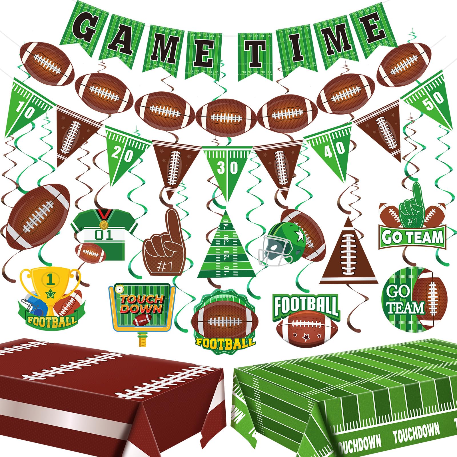 Breling 29 Pcs Football Birthday Decorations Includes Banner Tablecloth Hanging Swirl and Ribbons Football Party Supplies for Ga