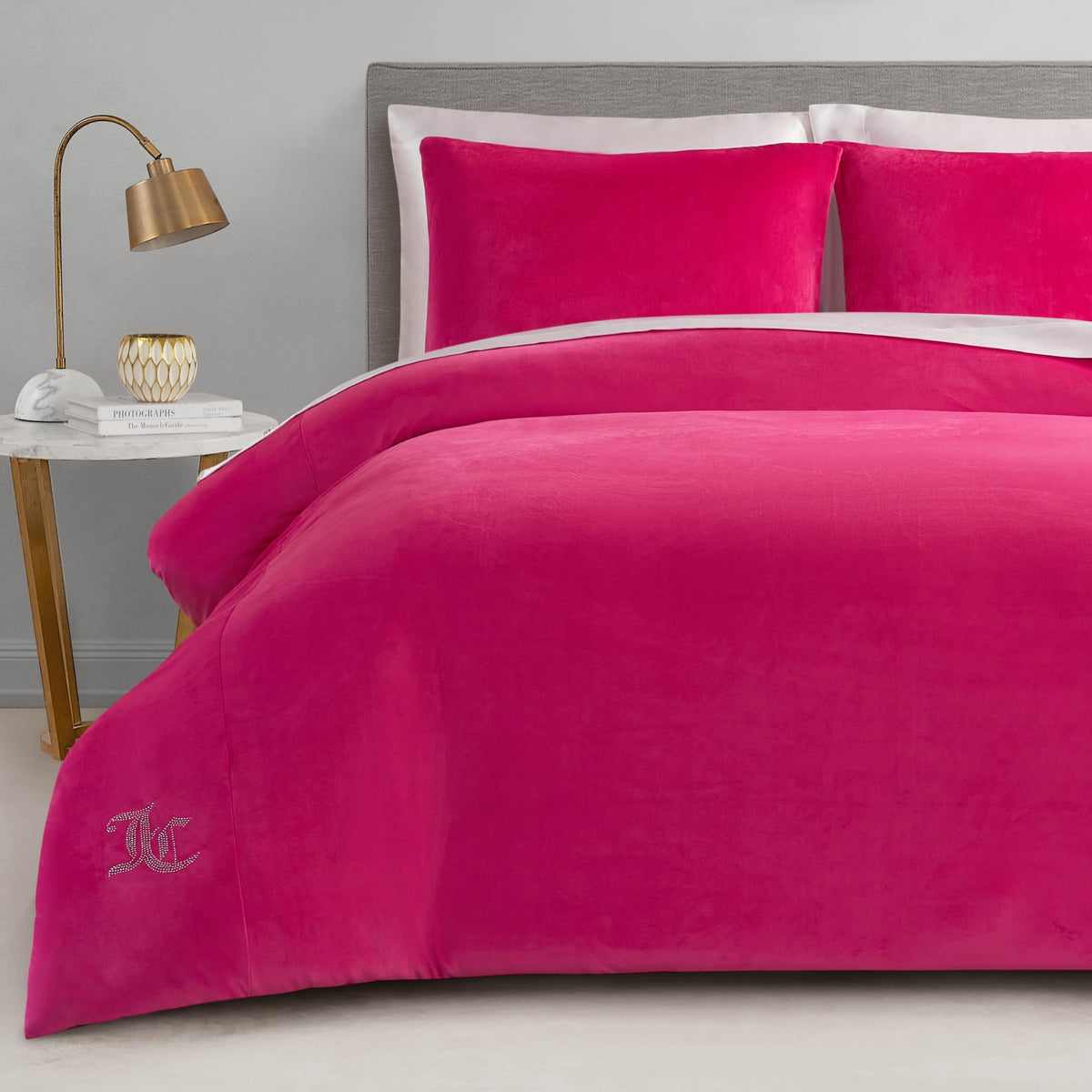 Juicy Couture Hot Pink Velour Full/Queen Comforter Set - 3 Piece Luxury Bedding Ensemble