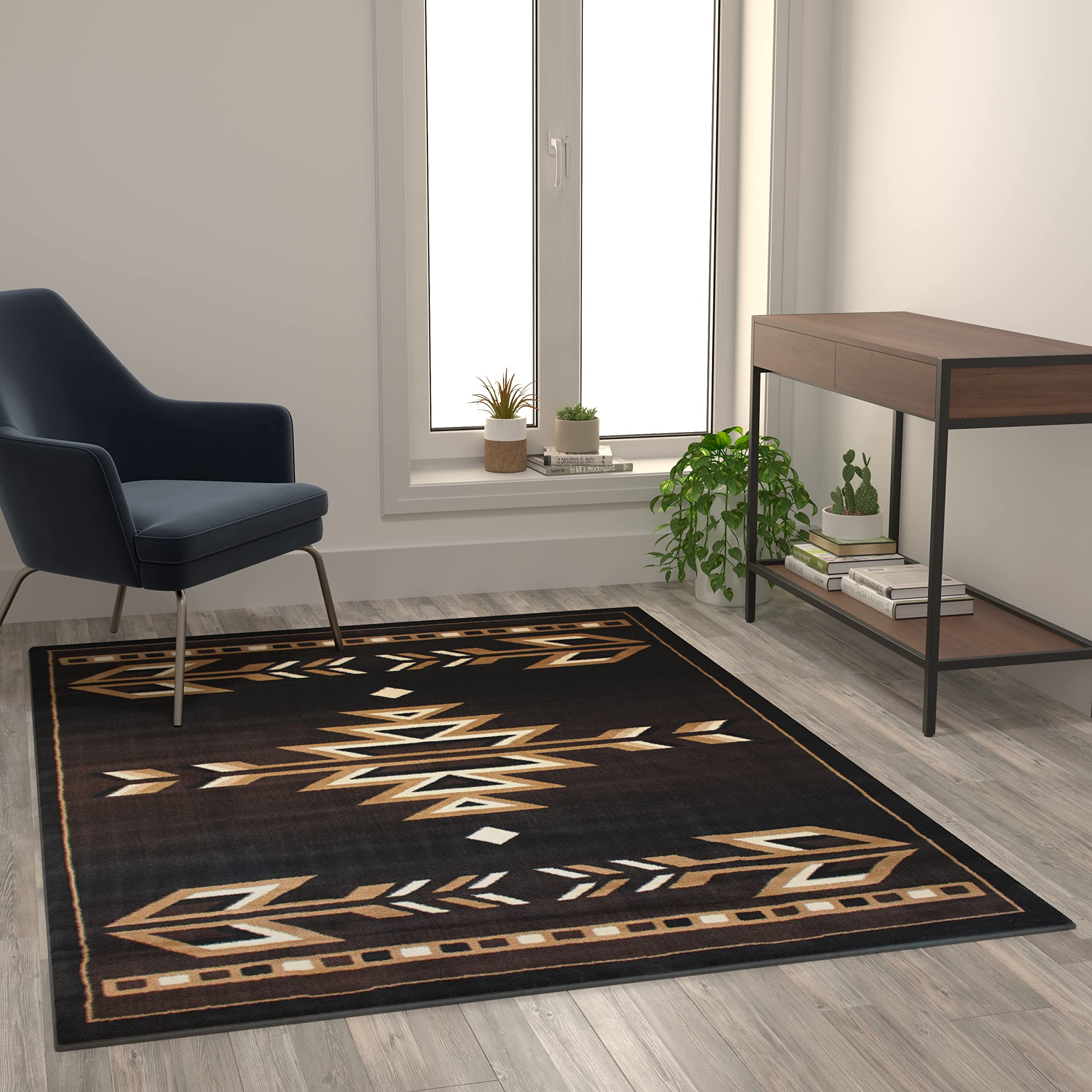 Flash Furniture Amado Collection Rustic Southwestern Area Rug - Non-Shedding Brown Olefin Fibers - 5' X 7' - Jute Backing - Bedroom, Living Room, Entryway
