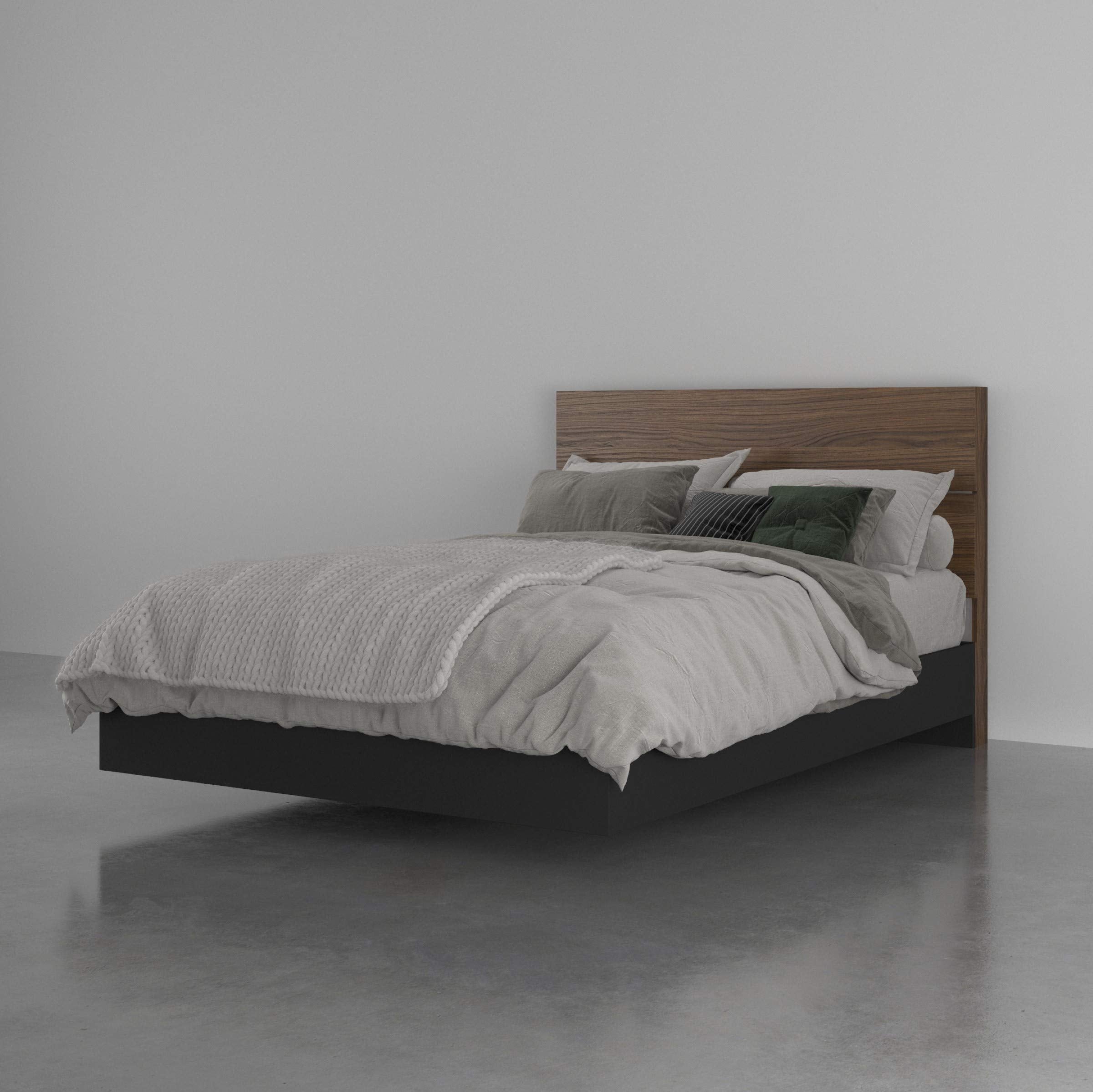 Nexera 2-Piece Bedset with Bed Frame and Headboard, Full|Walnut Black & Black