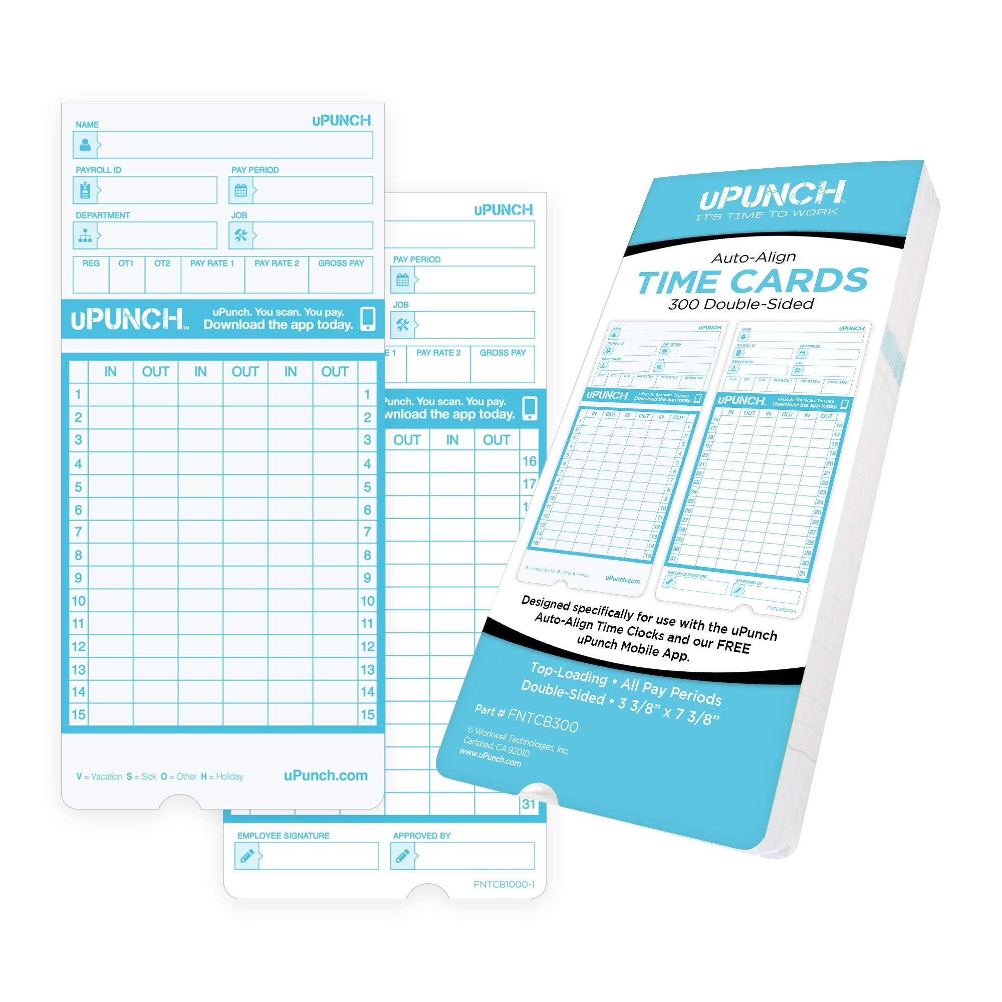 Upunch 300 Time Cards For Fn1000 Autoalign Time Clock