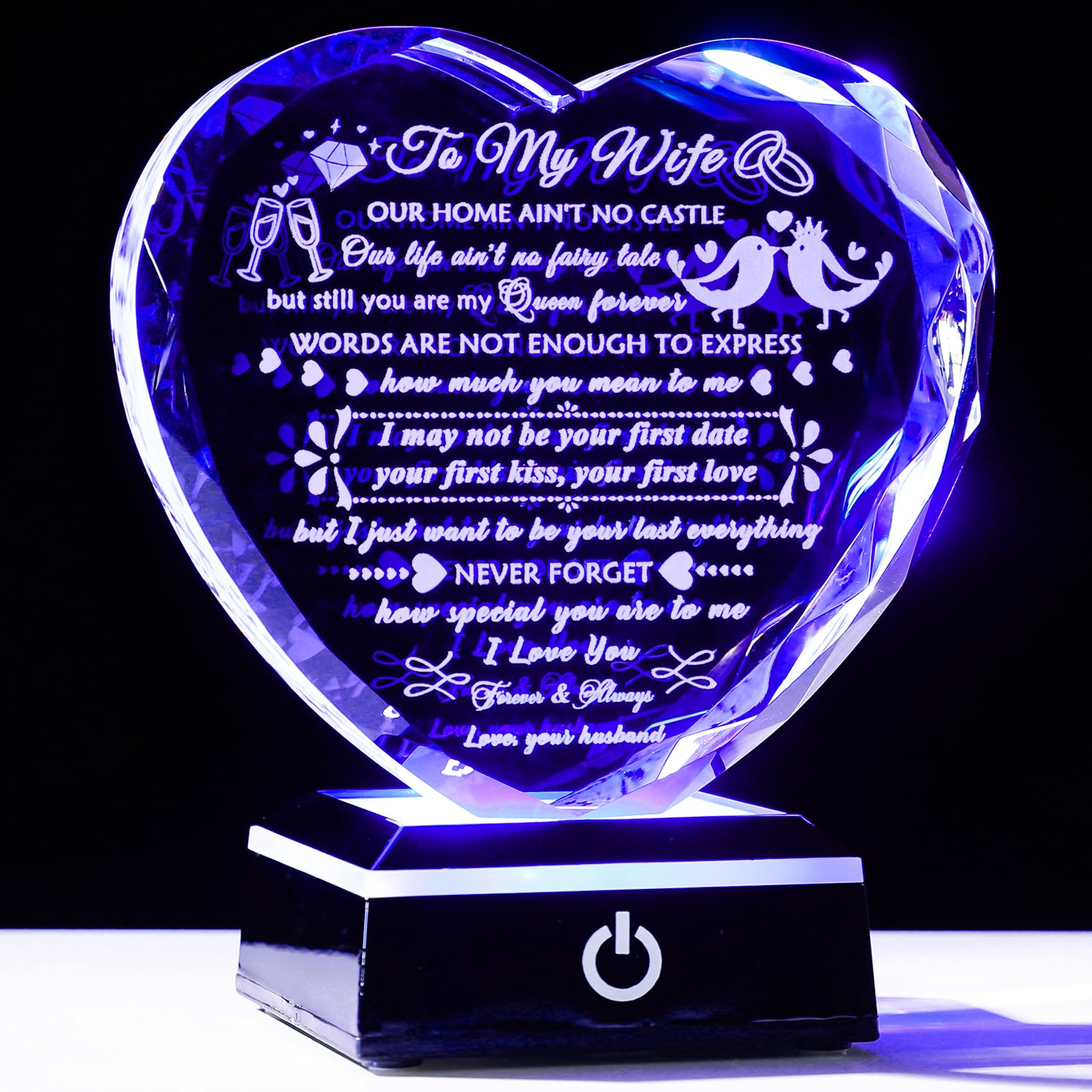 YWHL Romantic Gifts for Wife from Husband, Anniversary Birthday Gifts Ideas for Wife, to My Wife Present Crystal Keepsake with C