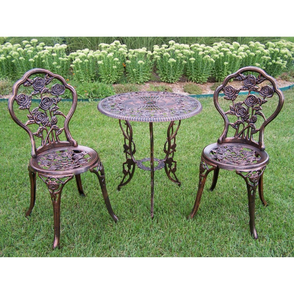 Oakland Living 3-Piece Rose Bistro Set With 23.5-Inch Cast Aluminum Top Table