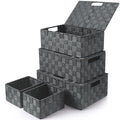 Uvellgift Storage Bins with Lids, Woven Storage Box Organizer Containers Decorative Baskets Cube for Clothes Bedroom Closet Offi