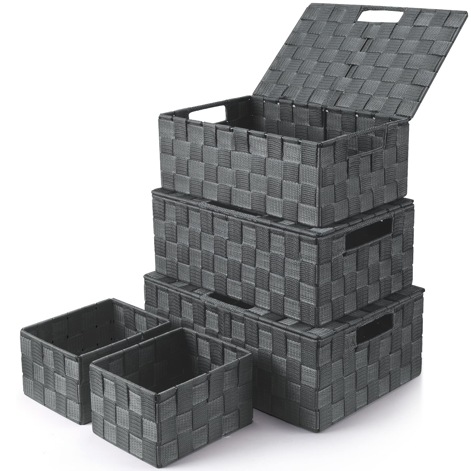 Uvellgift Storage Bins with Lids, Woven Storage Box Organizer Containers Decorative Baskets Cube for Clothes Bedroom Closet Offi