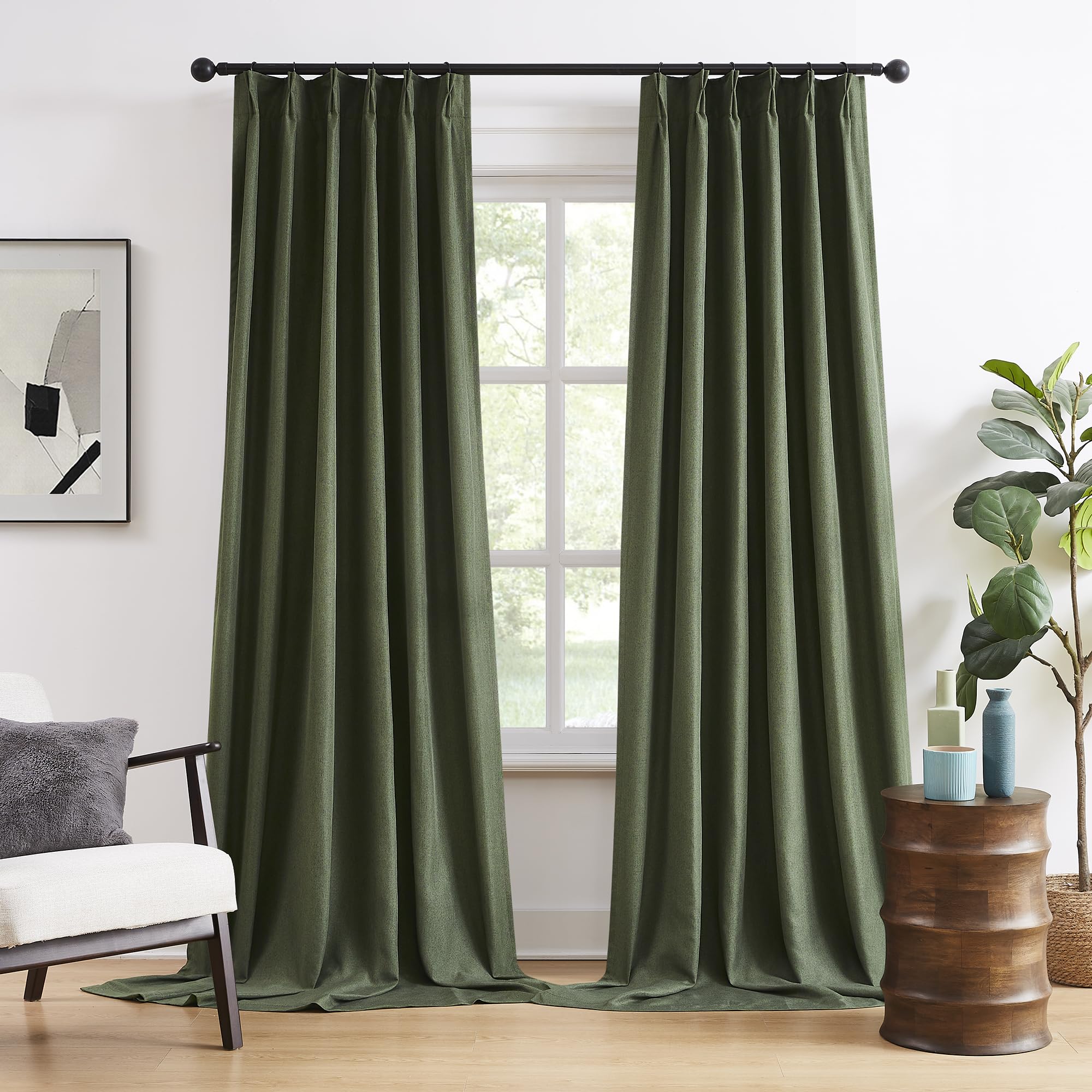 102 Inch Pinch Pleated Drapes 2 Panels Set, Back Tab Ceiling Curtains for Track System, Privacy Assured Thermal Insulated Curtai