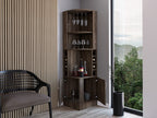 DEPOT E-SHOP Egina Corner Bar Cabinet with Two External Shelves, 71.1" H, Dark Walnut, Living Room