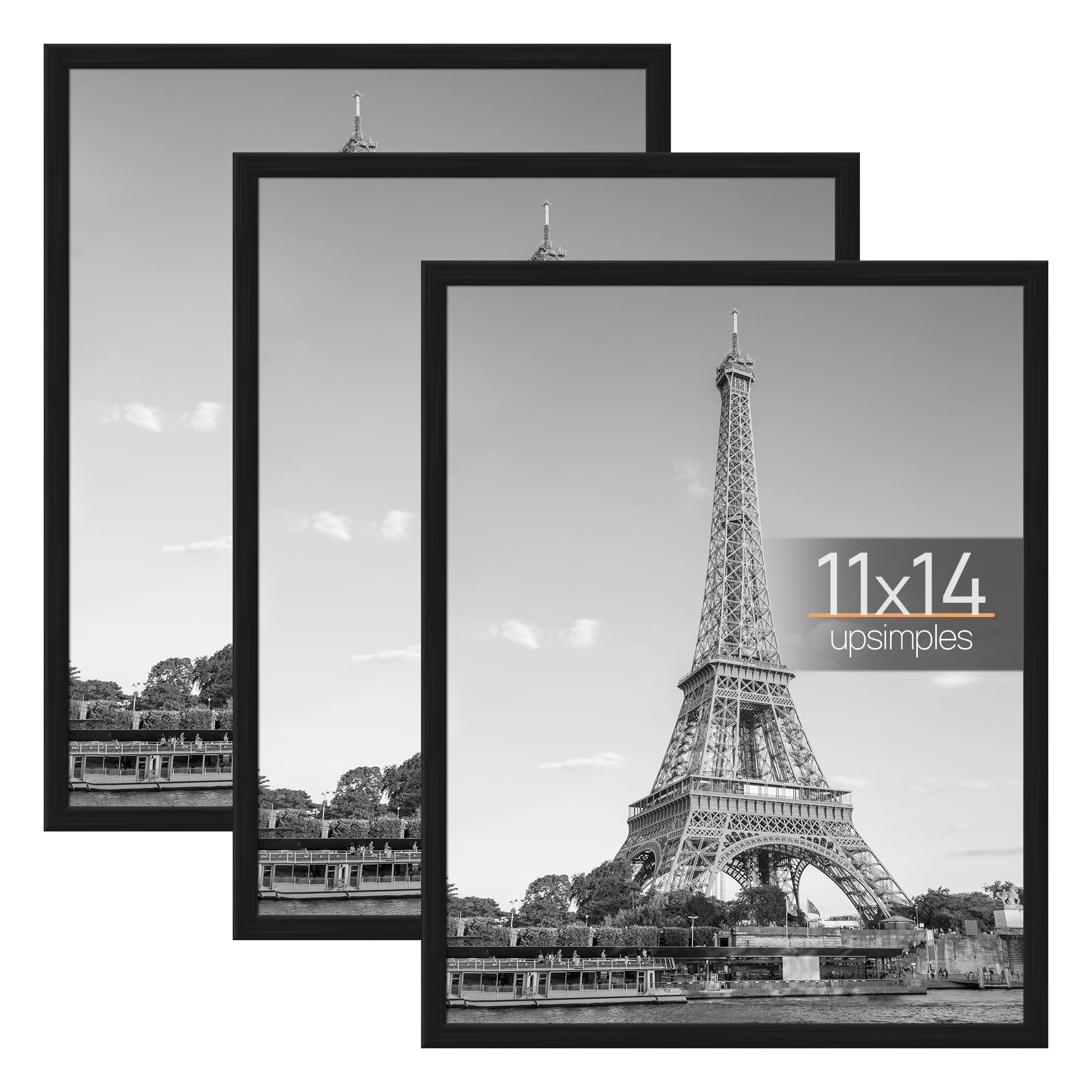 upsimples 11x14 Picture Frame Black 3 Pack, Frames 11 x 14 for Horizontal or Vertical Wall Mounting, Scratch-Proof Wall Gallery 