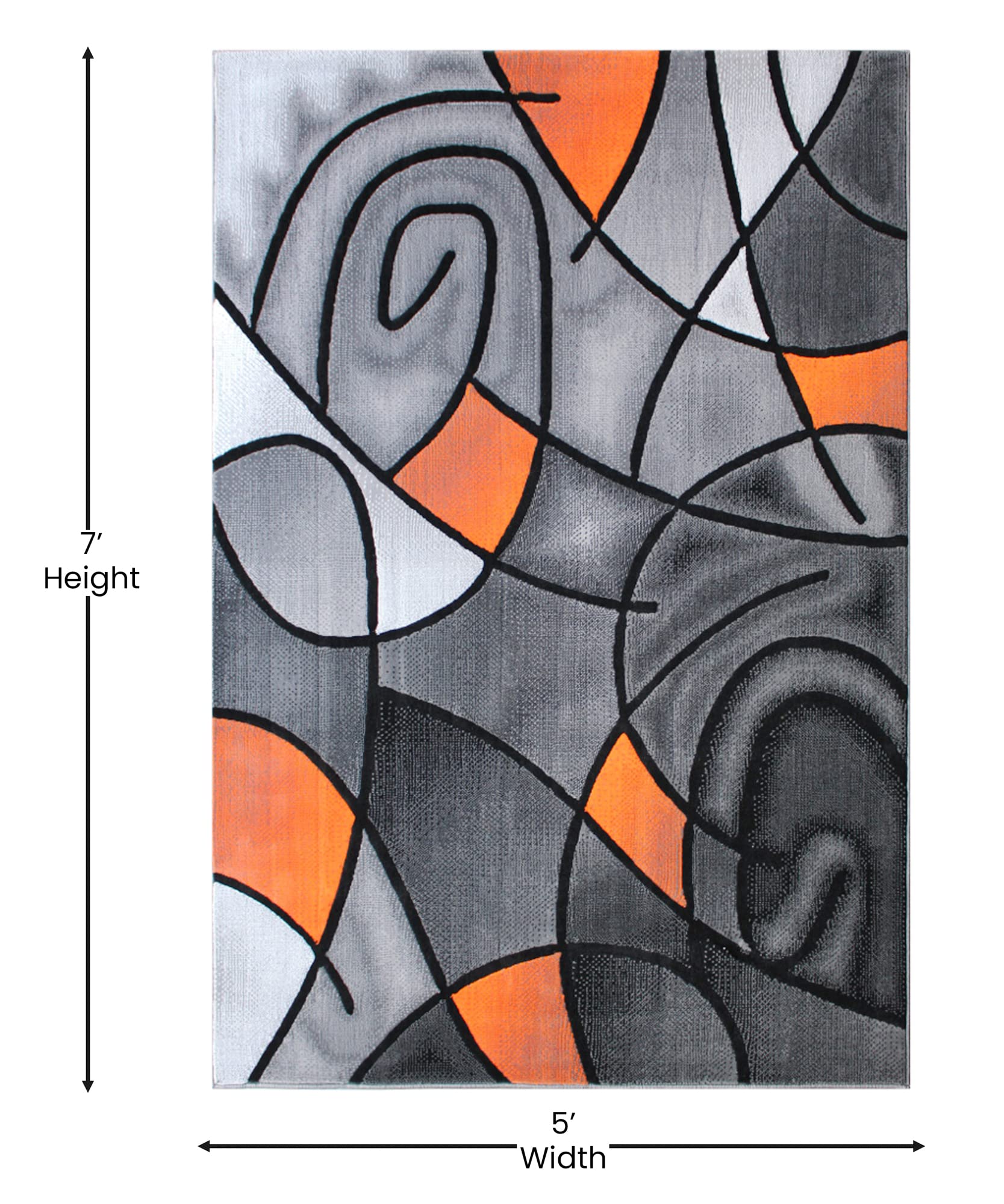 Flash Furniture Jubilee Collection Abstract Area Rug - Colorfast Orange Olefin Rug - 5' X 7' Area Rug - Jute Backing - Living Room, Bedroom, & Family Room