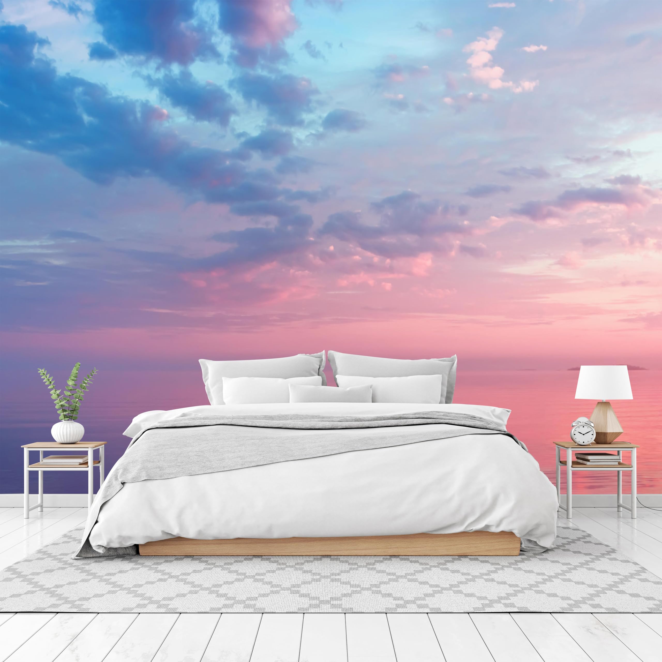 Cliouar-Pink Sky Clouds wall Mural wallpaper-137 x 100(Not Peel and Stick)