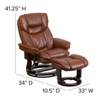 Flash Furniture Allie LeatherSoft Upholstered Recliner with Footrest, Arms, and Headrest, Padded Swivel Recliner Chair and Ottoman Set, Brown Vintage