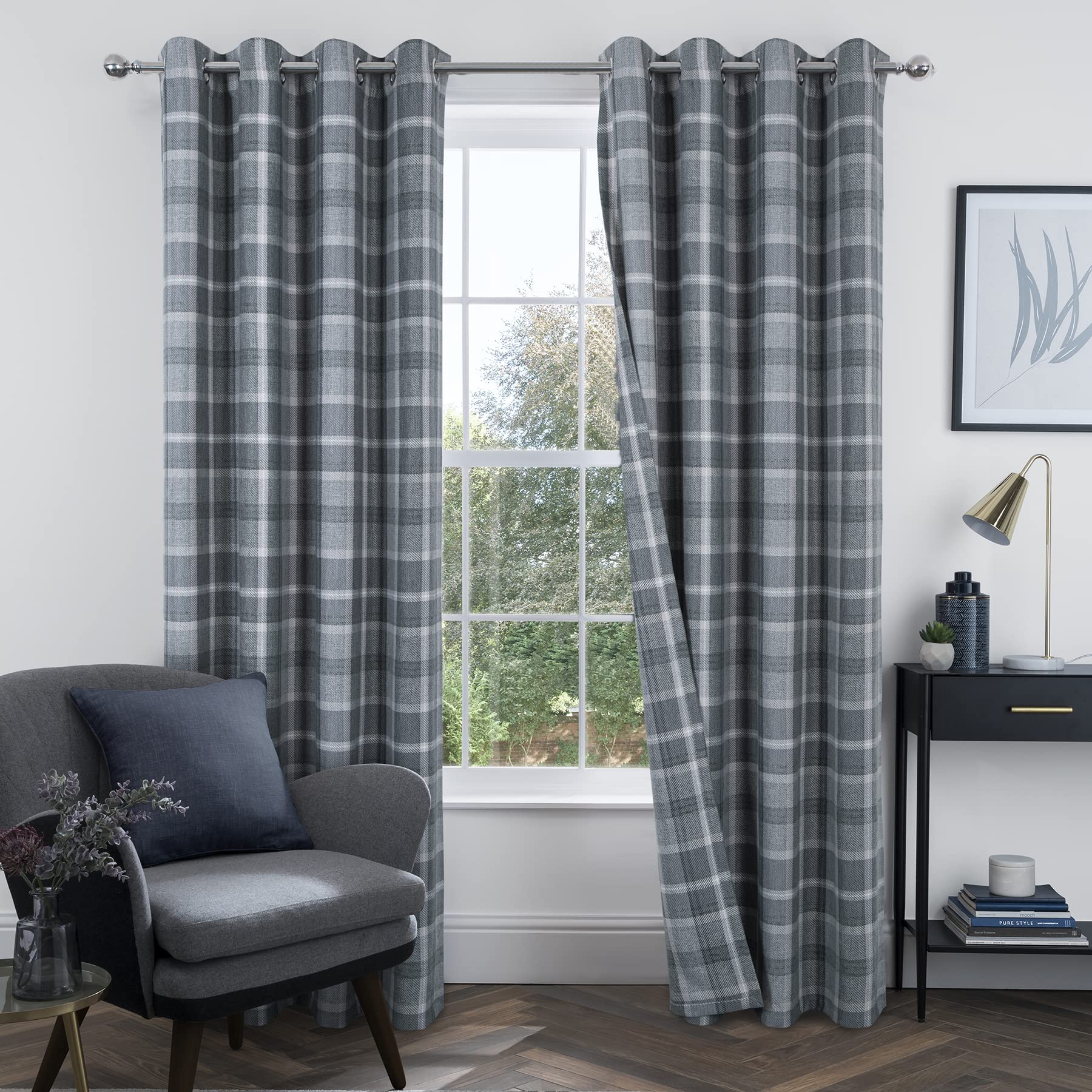 Always4U Grey Plaid Tartan Curtains Highland Woolen Look Check Modern Classic Window Treatment Curtain/Drapes For Living Room 2