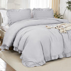Litanika Light Grey King Size Comforter Set, 3 Pieces Ruffle Farmhouse Aesthetic Bedding Comforter Set, All Season Soft Lightwei