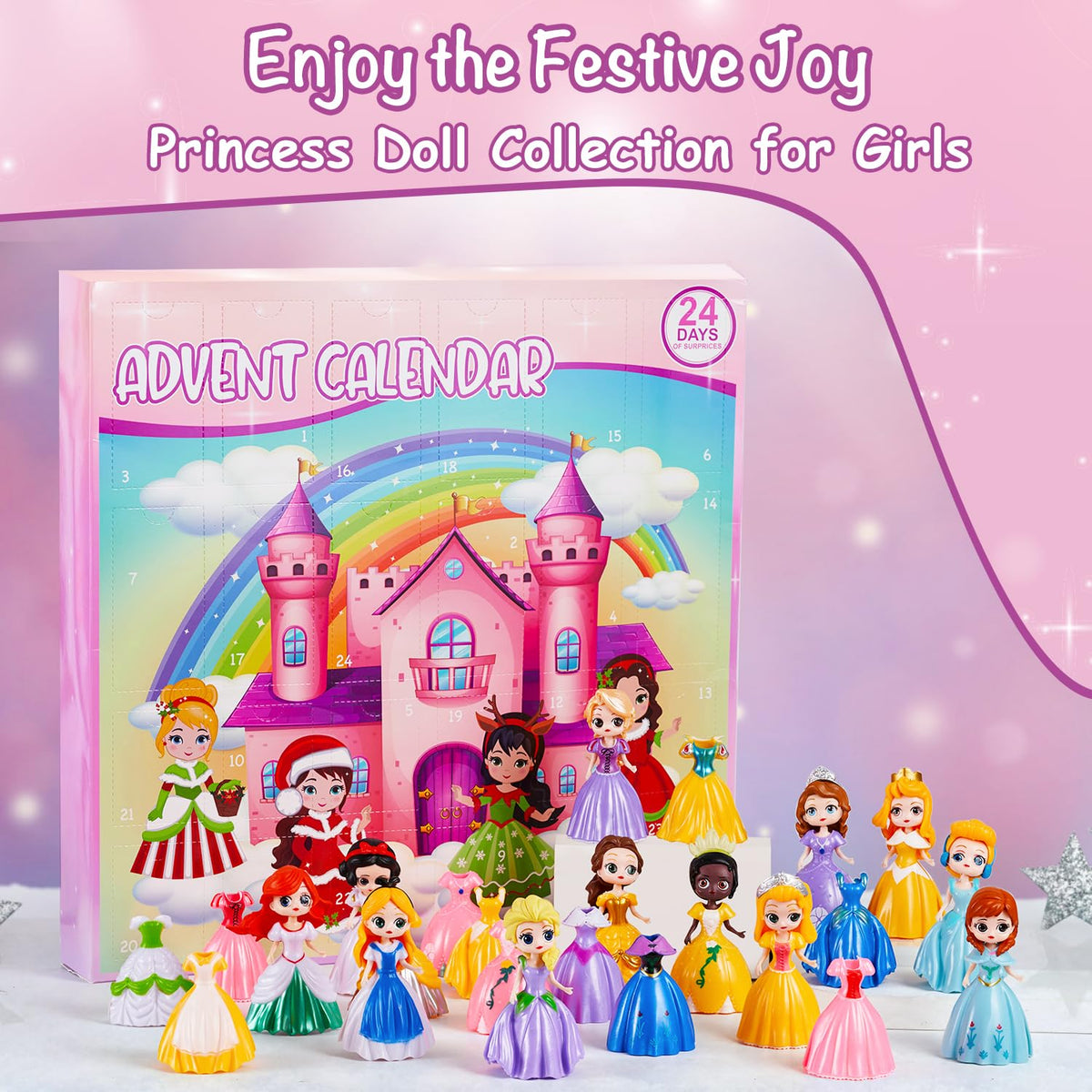 Princess Advent Calendar For Girls, 24 Days Princess Transformable Toys And Clothes Countdown Calendars Xmas Gifts For Girls Age