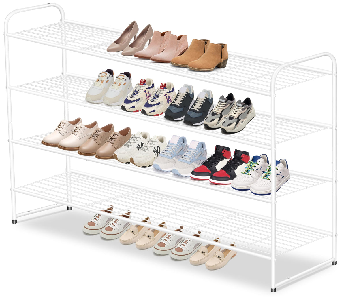 AOODA 4 Tier Long Metal Shoe Rack for Closet Wide Stackable Shoe Organizer for Entryway, Bedroom, Floor, Holds 30 Pairs Men Snea