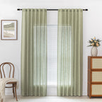 Mysky Home Patio Sage Curtains For Sliding Door, Living Room Curtains & Drapes Soft Farmhouse Window Treatments 90 Inch Length 2 Panels Set Linen Look Semi Sheer Draperies, 50' W X 90' L, Sage Green