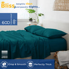 100% Cotton Full Size Sheet Set - 4 Piece Set - Hotel Luxury Bed Sheets - Deep Pockets - Easy Fit - 600 Thread Count Sateen Weave Breathable & Cooling Sheets - Dark Teal Bed Sheets - Fulls Sheets