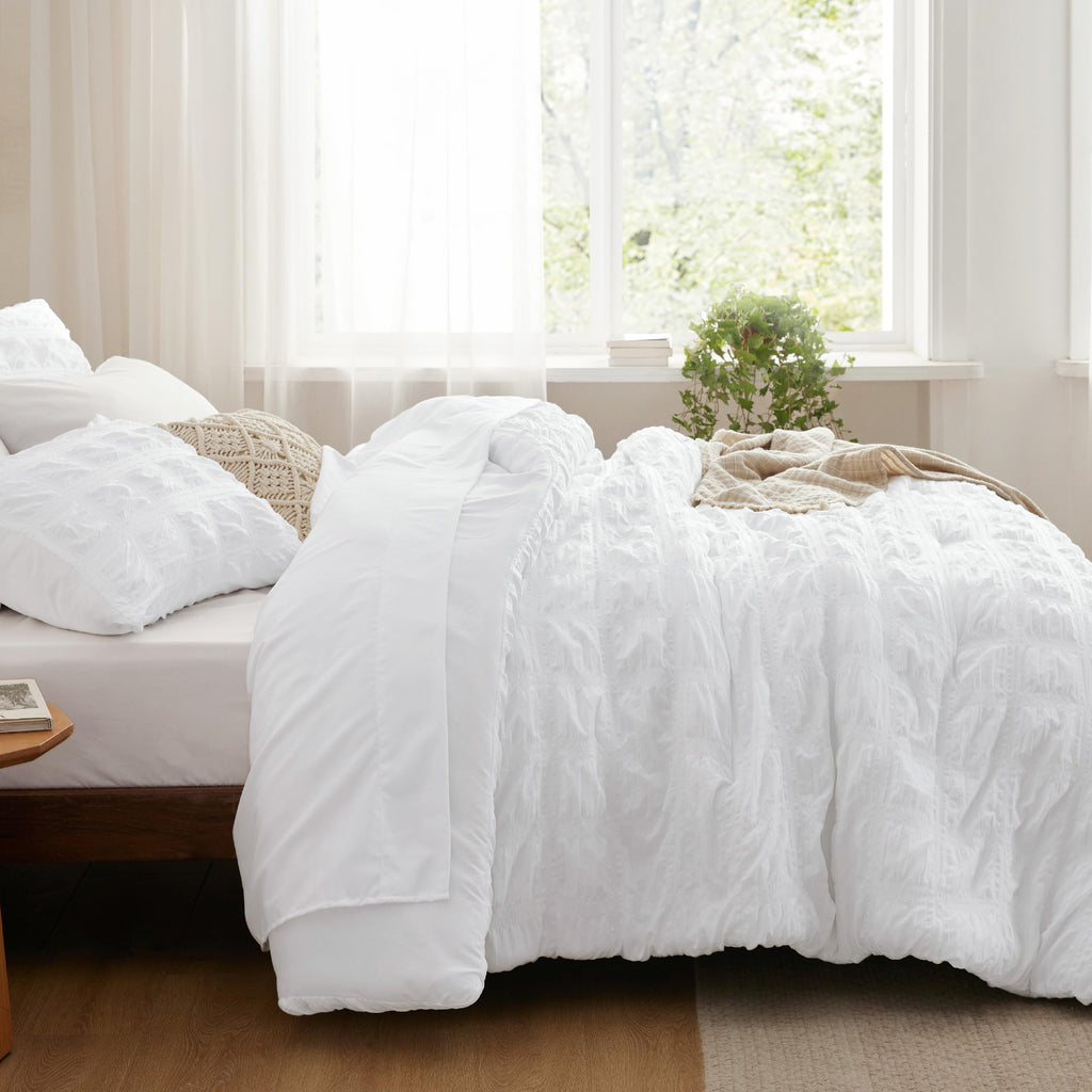 Bedsure Bed In A Bag Queen - Queen Comforter Set 7 Pieces Plaid Seersucker Bedding Set, Soft Lightweight Down Alternative Comfor