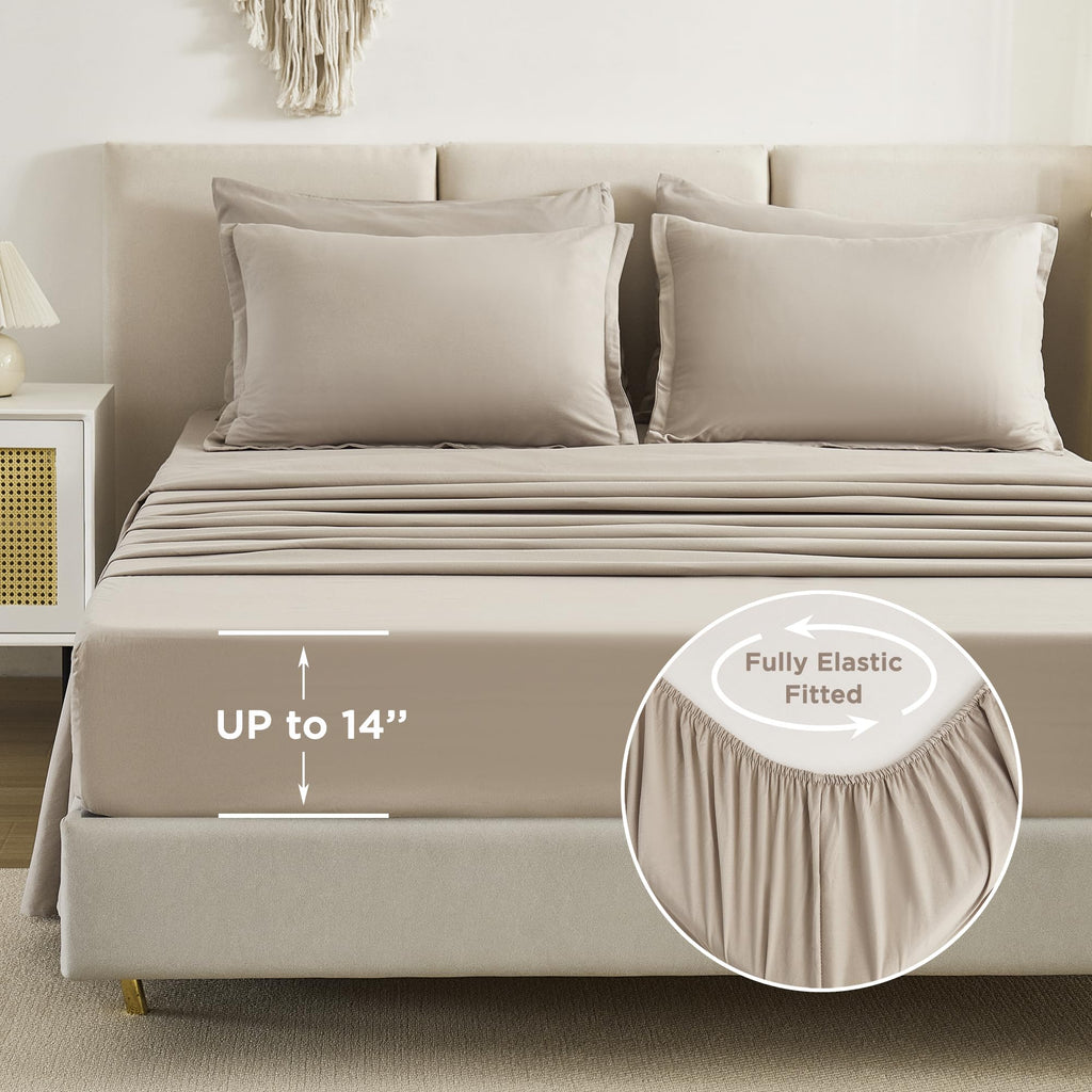 Litanika Comforter California King Size Set Oatmeal - 7 Pieces Bed In A Bag California King Beddding Comforter Sets, Plain Light