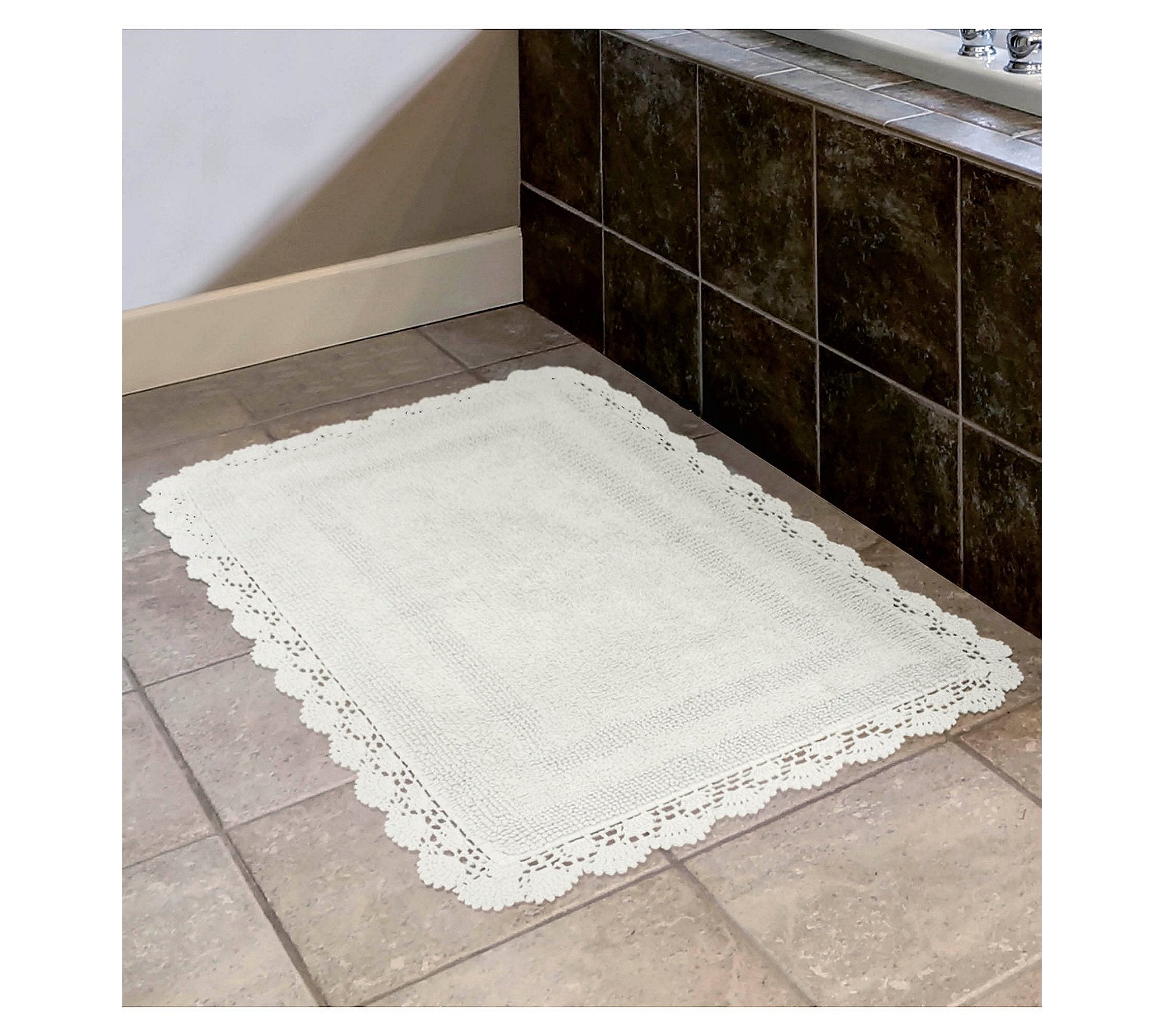Laura Ashley Crochet Cotton 24X40 Bath Rug, Creamy White