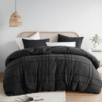 Comfort Spaces Black King Size Duvet Cover Set - 3 Pieces Pintuck Pleated Duvet Cover King, All Season Lightweight, Extra Softness Pre-Washed Microfiber King Bedding Cover Shams, King/Cal King