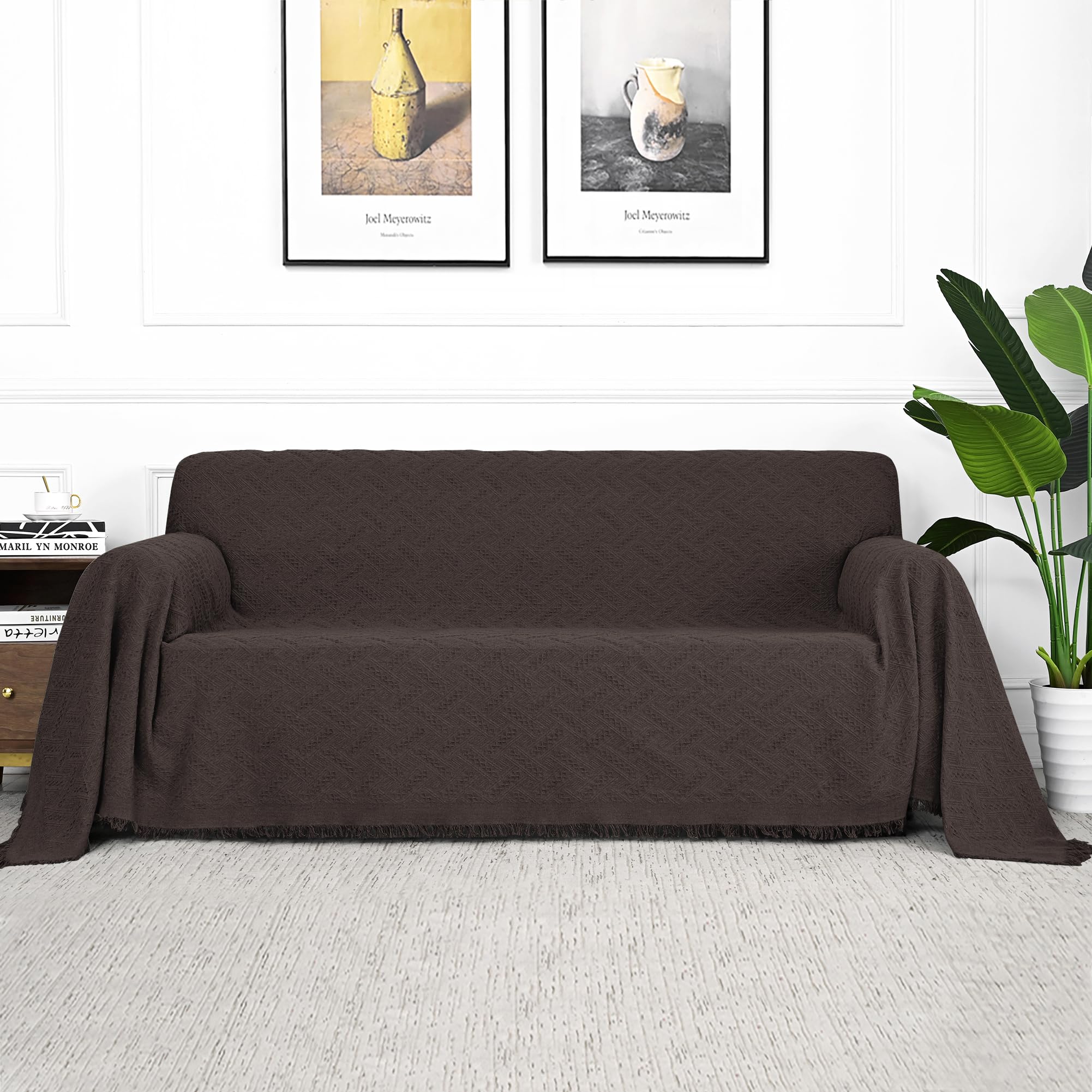 Mysky Home Couch Cover Chocolate Sofa Covers For 3 Cushion Couch Geometrical Sectional Couch Cover Living Room Sofa Throws Sofa Slipcovers For Pets, Kids (Xxx-Large, 91' X 150', Chocolate)