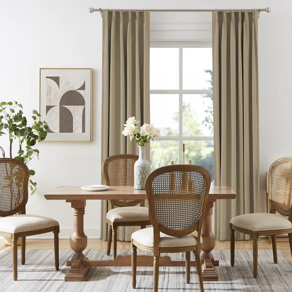 Dualife Luxury Blackout Curtains For Bedroom 96 Inches Long Taupe, Pinch Pleated Linen Blend Farmhouse 100% Blackout Thermal Ins