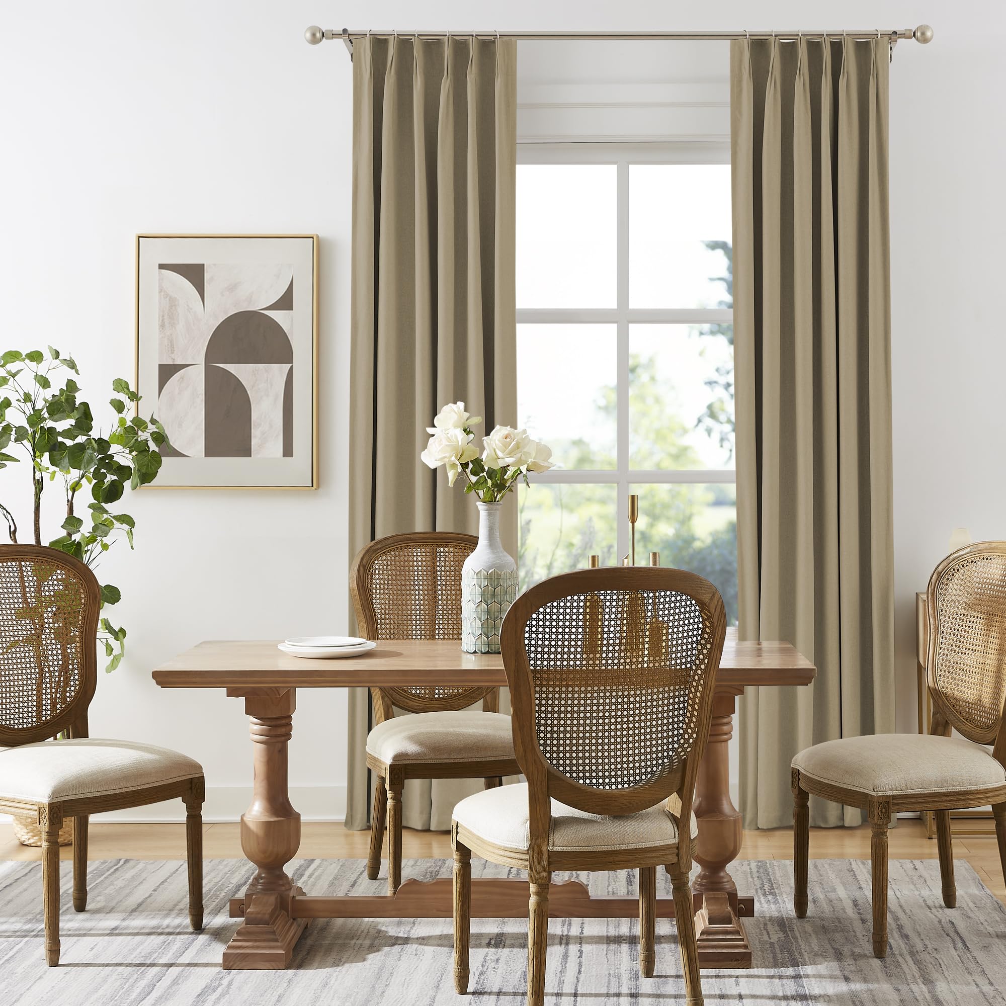Dualife Luxury Blackout Curtains For Bedroom 96 Inches Long Taupe, Pinch Pleated Linen Blend Farmhouse 100% Blackout Thermal Ins