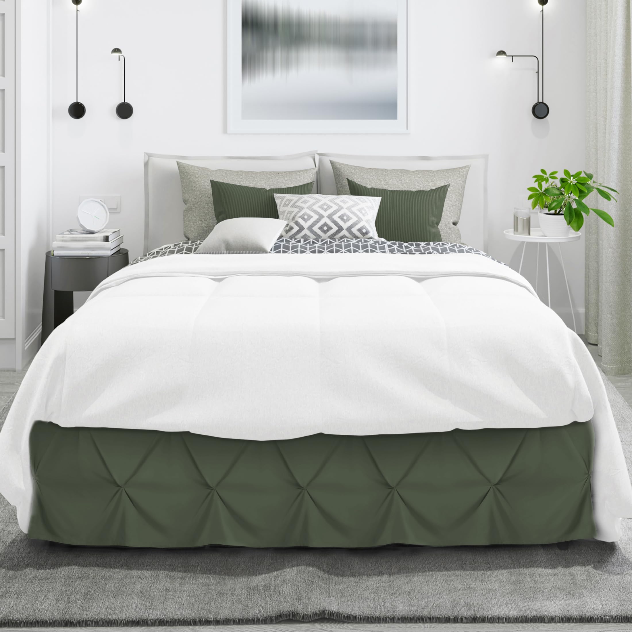 Nestl Olive Green Bed Skirt Twin Size, Pinch Pleat Twin Bed Skirt, 14' Inch Drop Twin Bedskirt, Hotel Quality Olive Green Bed Skirts, Microfiber Bedskirt For Twin Bed, Olive Green Twin Bed Skirt