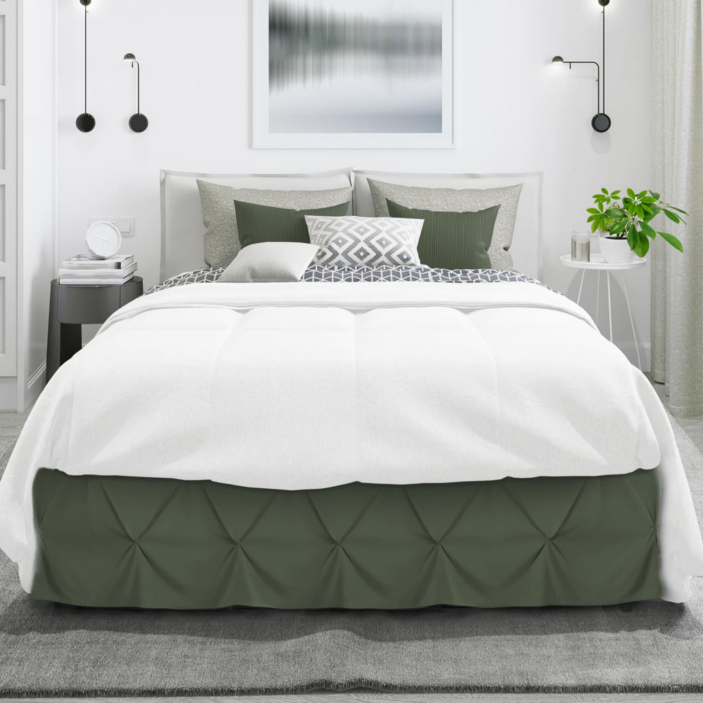 Nestl Olive Green Bed Skirt Full Size, Pinch Pleat Full Bed Skirt, 14' Inch Drop Full Bedskirt Hotel Quality Olive Green Bed Skirts Premium Microfiber Bedskirt For Full Bed, Olive Green Full Bed Skirt