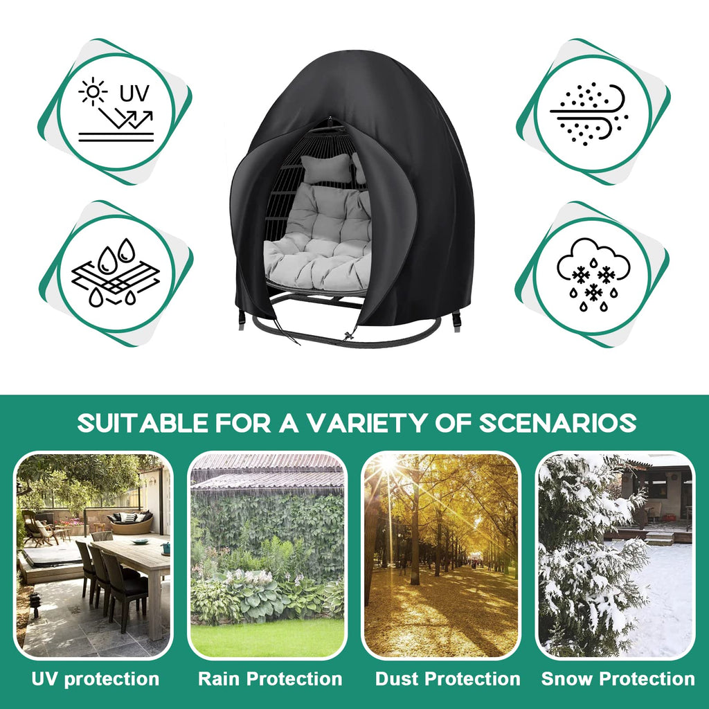 Boyspringg Patio Egg Chair Cover, 91X80 Inches, Extra Large Double Egg Chair Cover For Outdoor Furniture, Heavy Duty Swing Hanging Egg Chair Cover Waterproof, Anti-Uv, Dust-Proof(Black)
