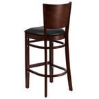 Flash Furniture Lacey Series Solid Back Walnut Wood Restaurant Barstool - Black Vinyl Seat