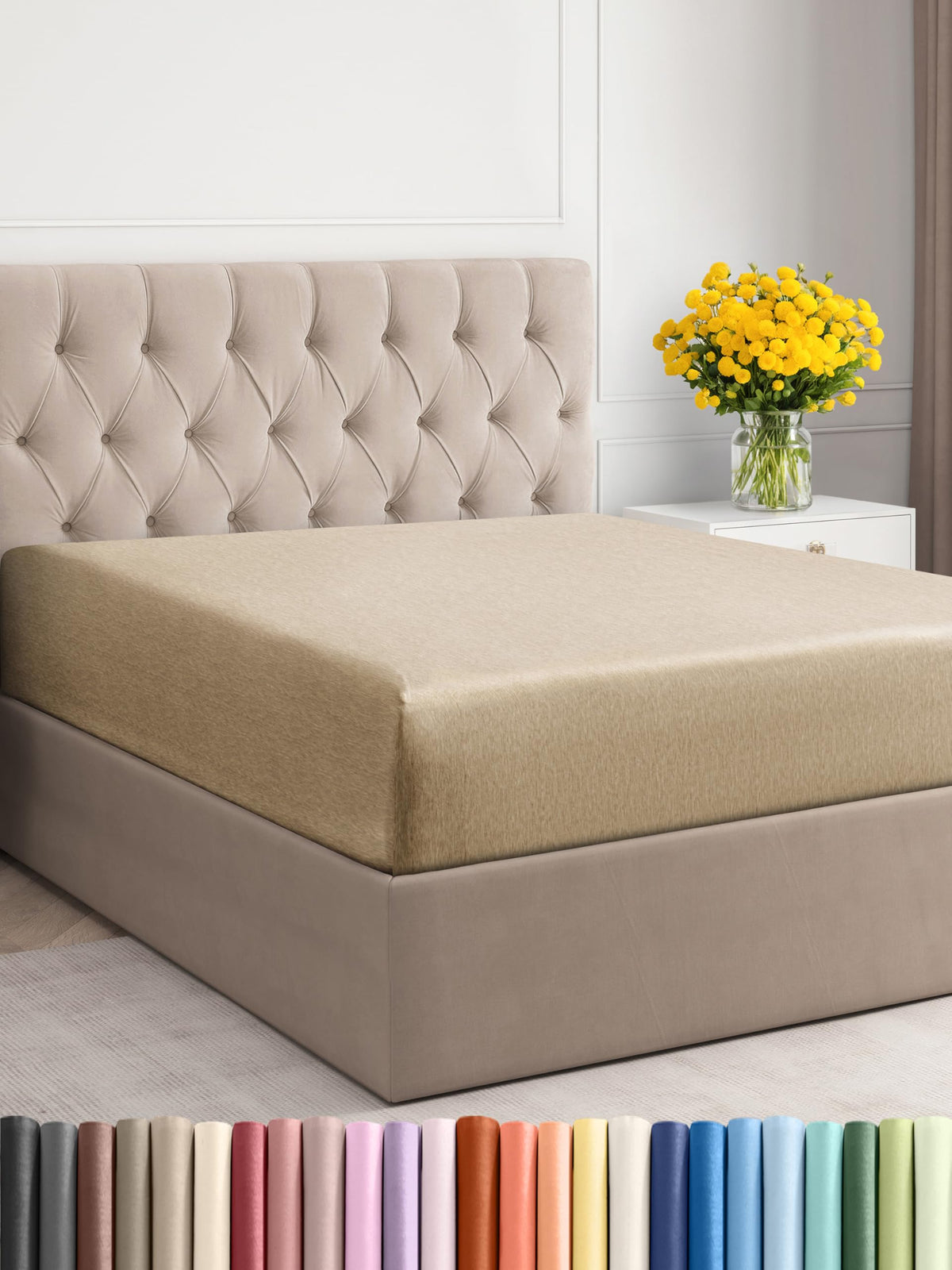 King Size Fitted Bed Sheet - Hotel Luxury Single Fitted Sheet Only - Fits Mattress Up To 16 - Extra Soft, Wrinkle Free, Breathable Sheet - Bottom Fitted Sheet - Heathered Tan Single Fitted Sheet Only