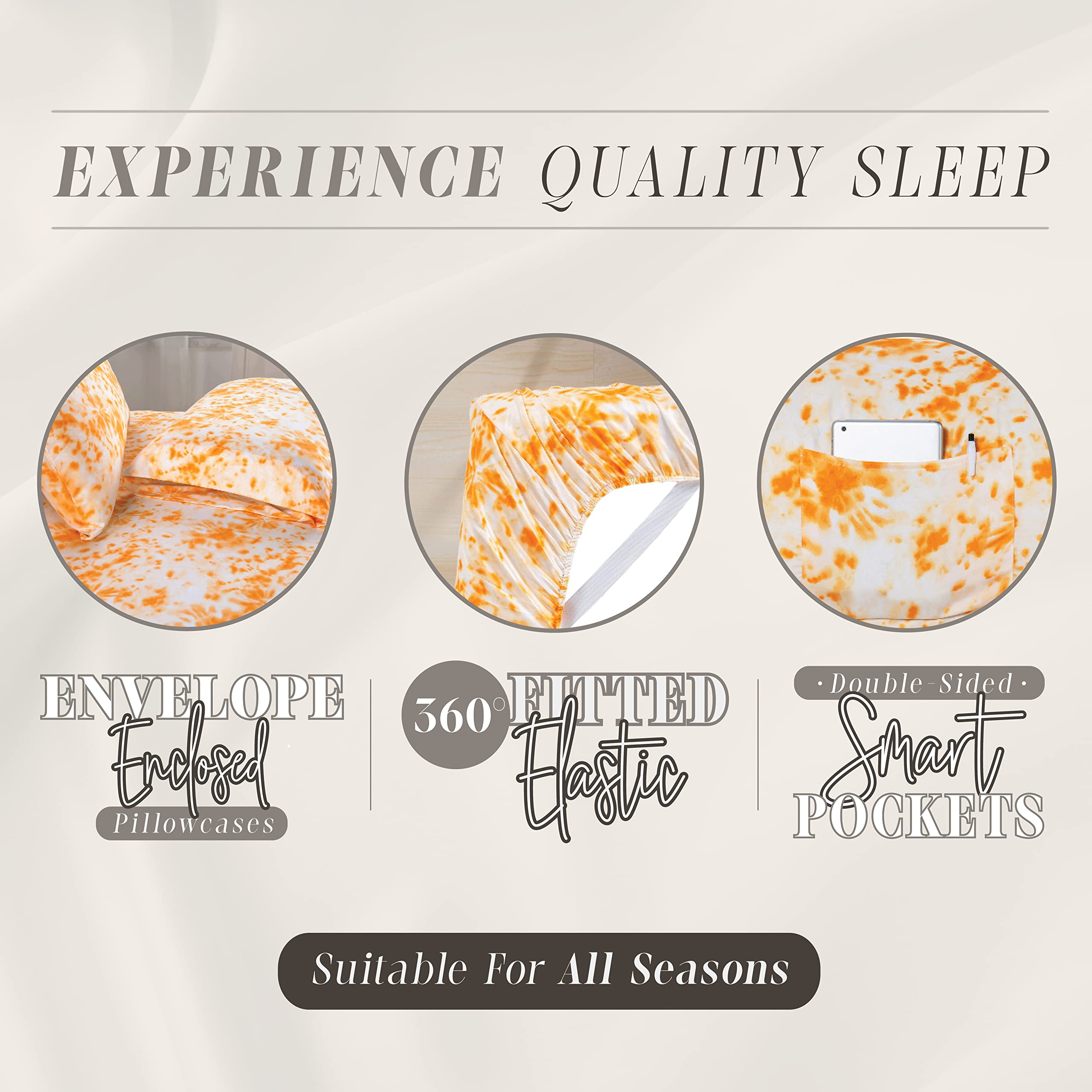 Elegant Comfort Aria Tie-Dye 4-Piece Sheet Set, 1500 Premium Hotel Quality Microfiber, Spiral Tie-Dye, Soft, Fade And Wrinkle Resistant, Fitted Sheet With Smart Pockets, 4Pc Tie-Dye Twin Xl, Orange