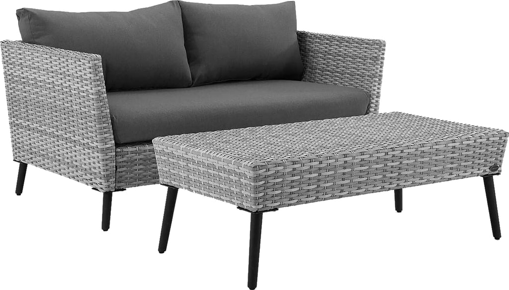 Crosley Furniture Richland 2-Piece Wicker Outdoor Coffee Table and Loveseat Patio Furniture Set for Porch, Gray