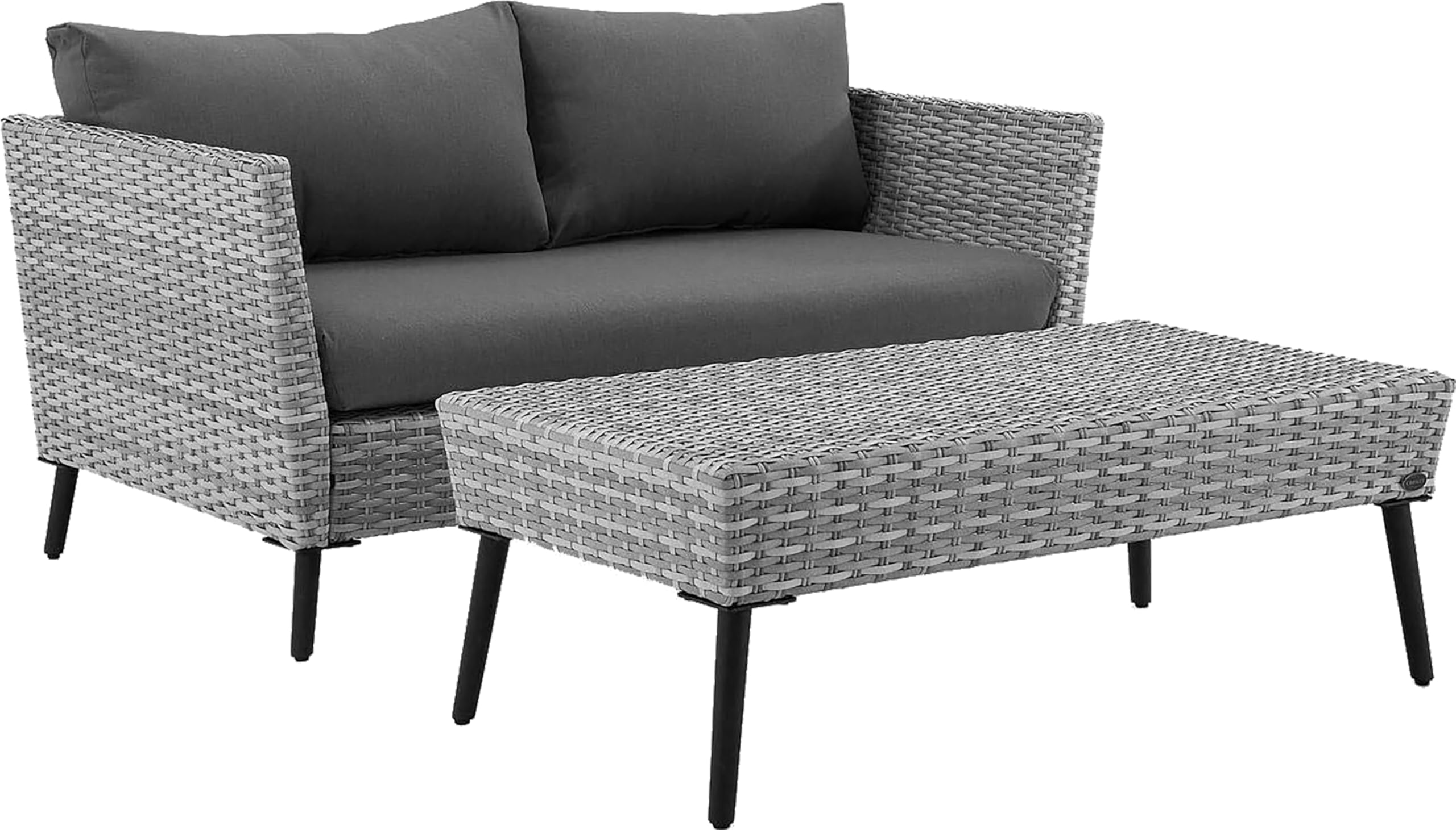 Crosley Furniture Richland 2-Piece Wicker Outdoor Coffee Table and Loveseat Patio Furniture Set for Porch, Gray