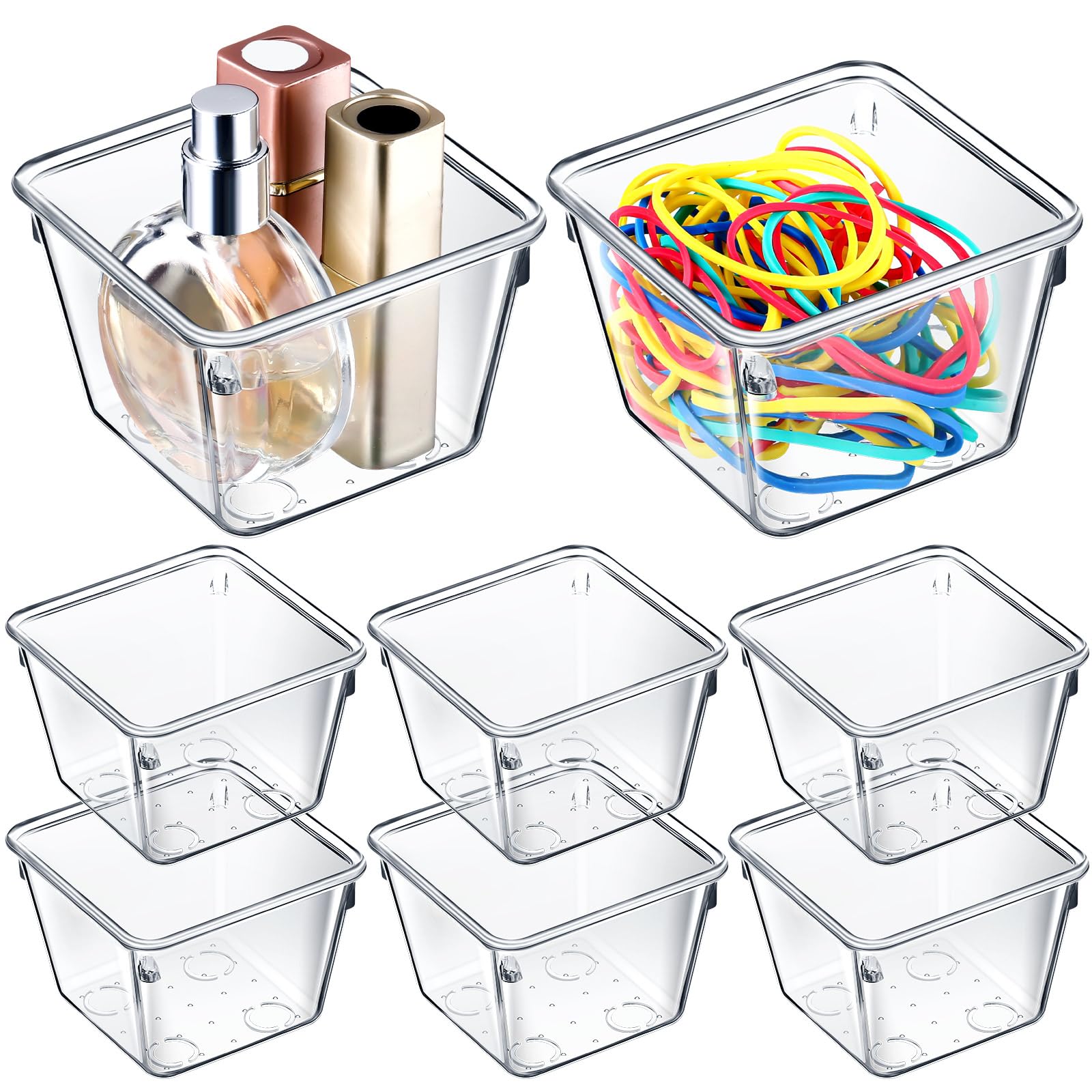 Tioncy 8 Pcs Clear Drawer Organizers 3 x 3 x 2 Stackable Small Makeup Vanity Storage Bins Small Desk Drawer Organization Clear C